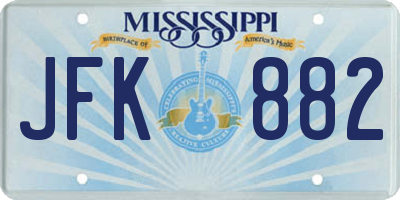 MS license plate JFK882