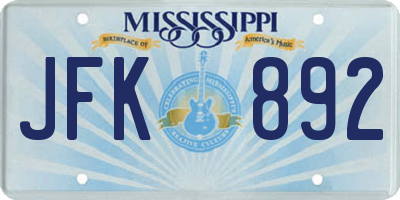 MS license plate JFK892
