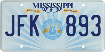MS license plate JFK893