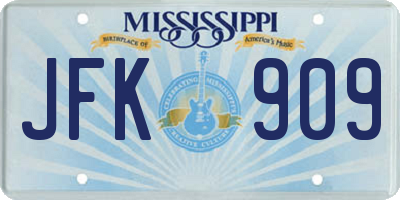 MS license plate JFK909
