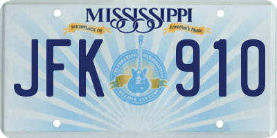 MS license plate JFK910