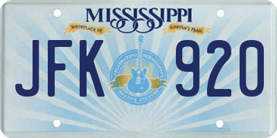 MS license plate JFK920