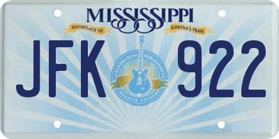 MS license plate JFK922