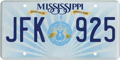 MS license plate JFK925