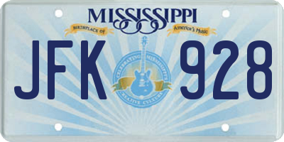 MS license plate JFK928