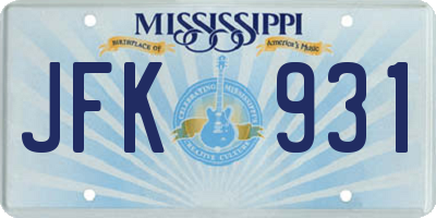MS license plate JFK931