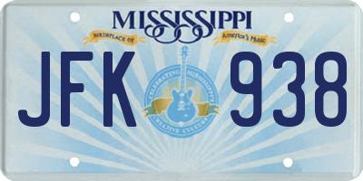 MS license plate JFK938