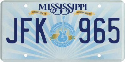 MS license plate JFK965