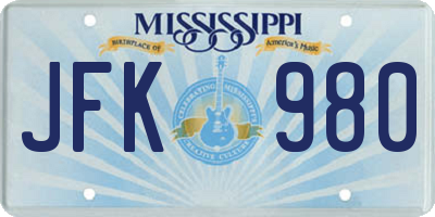 MS license plate JFK980