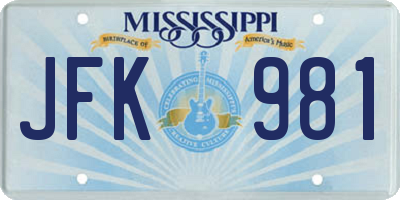 MS license plate JFK981