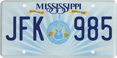 MS license plate JFK985