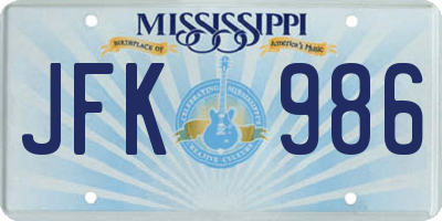 MS license plate JFK986