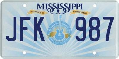 MS license plate JFK987
