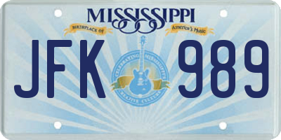MS license plate JFK989