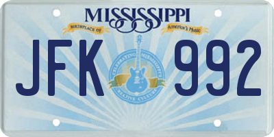 MS license plate JFK992
