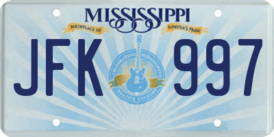 MS license plate JFK997