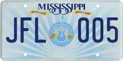 MS license plate JFL005
