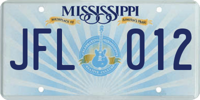 MS license plate JFL012