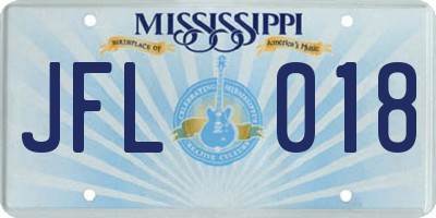 MS license plate JFL018