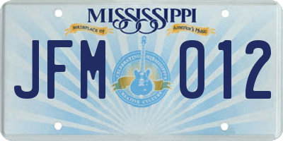 MS license plate JFM012