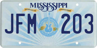MS license plate JFM203