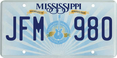 MS license plate JFM980