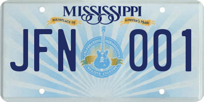 MS license plate JFN001