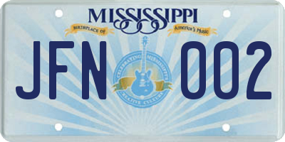 MS license plate JFN002