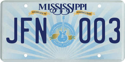 MS license plate JFN003