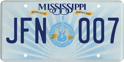 MS license plate JFN007