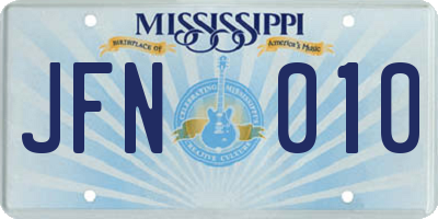 MS license plate JFN010