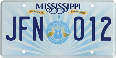 MS license plate JFN012