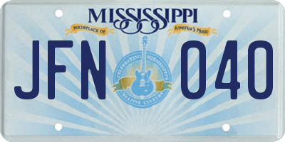 MS license plate JFN040