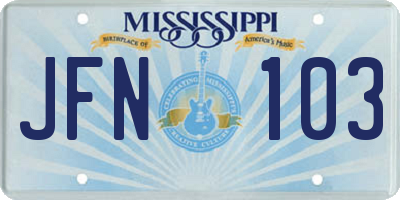 MS license plate JFN103