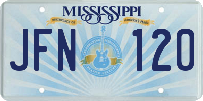 MS license plate JFN120
