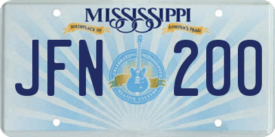 MS license plate JFN200