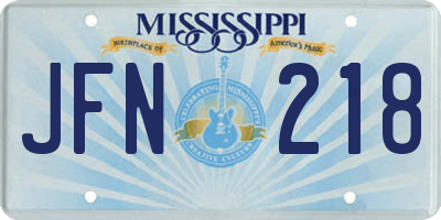 MS license plate JFN218