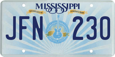 MS license plate JFN230
