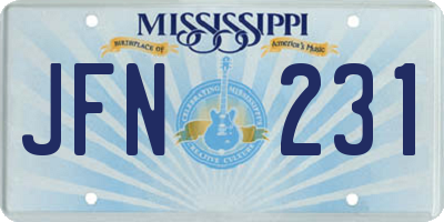 MS license plate JFN231