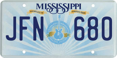 MS license plate JFN680