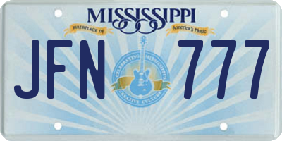 MS license plate JFN777