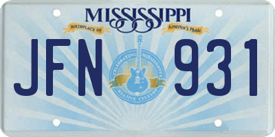 MS license plate JFN931