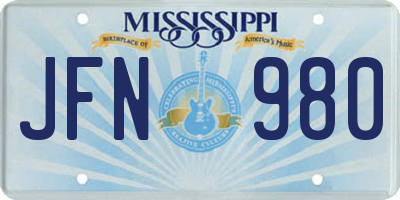 MS license plate JFN980