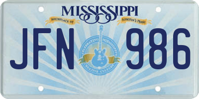 MS license plate JFN986