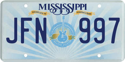 MS license plate JFN997