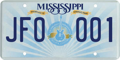 MS license plate JFO001
