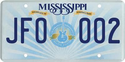 MS license plate JFO002