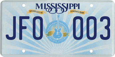 MS license plate JFO003