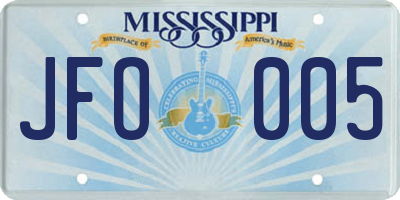 MS license plate JFO005