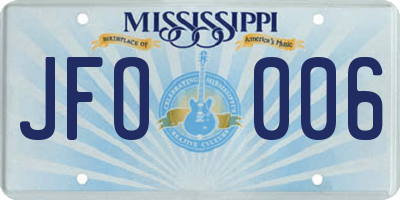 MS license plate JFO006